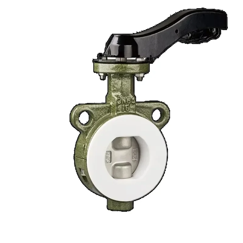 2 Inch Soft Sea Handle Fluorine Lined Butterfly Valve Wafer Type Cast Iron FEP Lined Manual Clamp PTFE Butterfly Valve