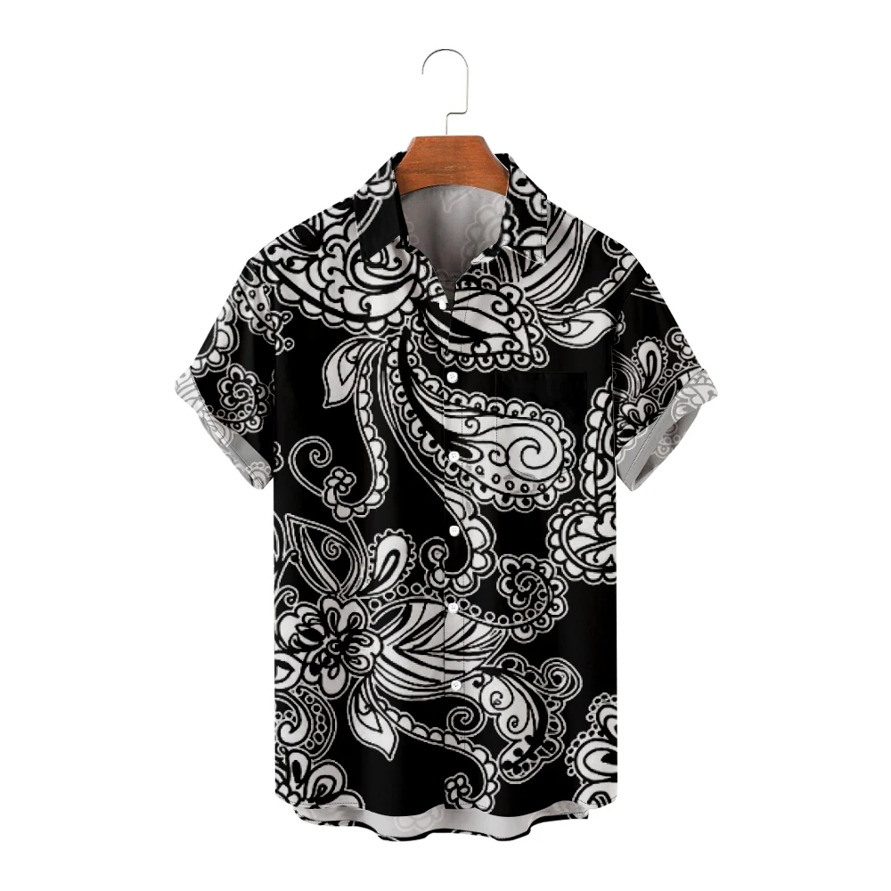 

Men's Casual Shirts Paisley Print Cool Short Sleeve Shirts Hawaiian Summer Beach Black Tops Vintage Breathable