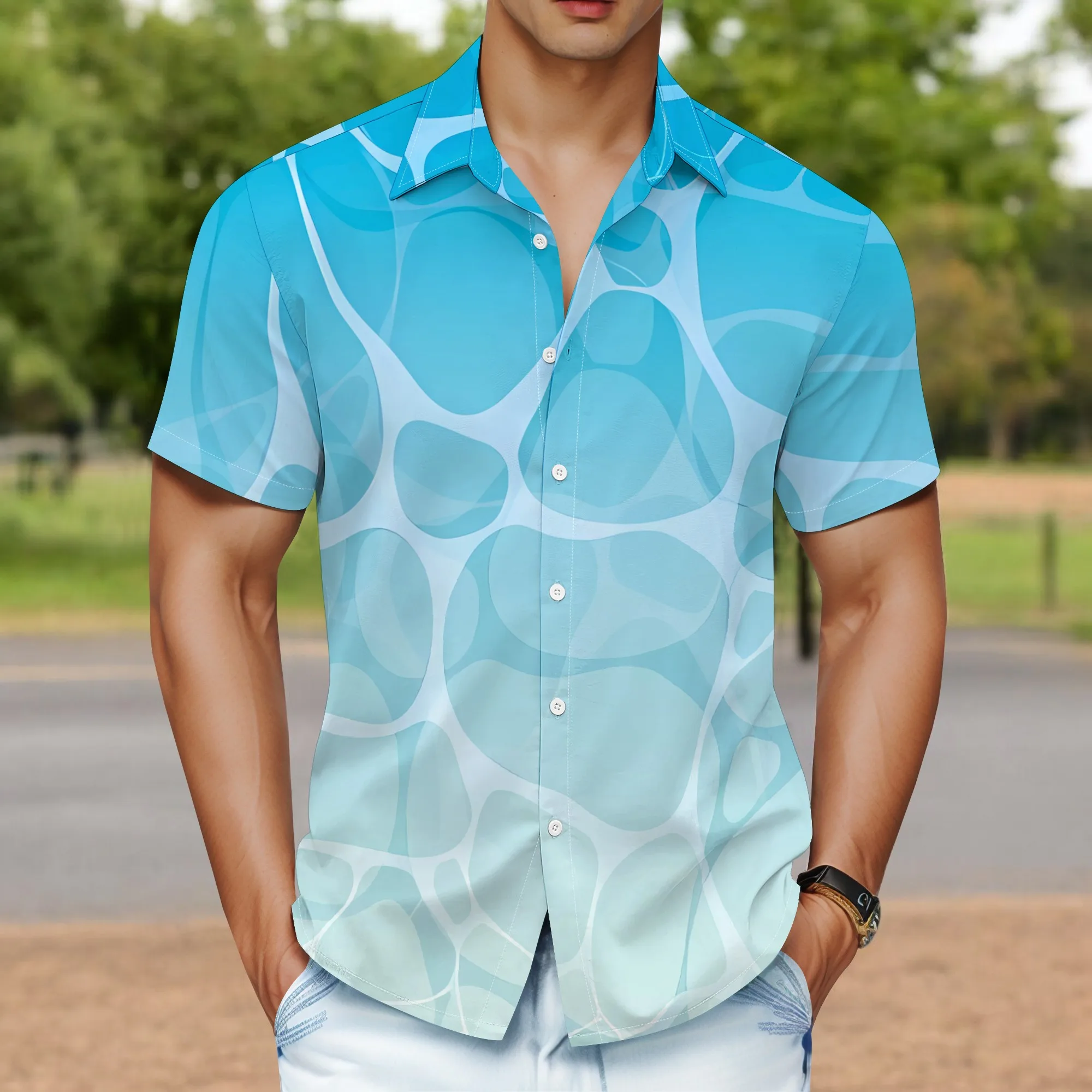 

YEAE Bubble Pattern Print Shirt for Men Summer Casual Short Sleeve Top