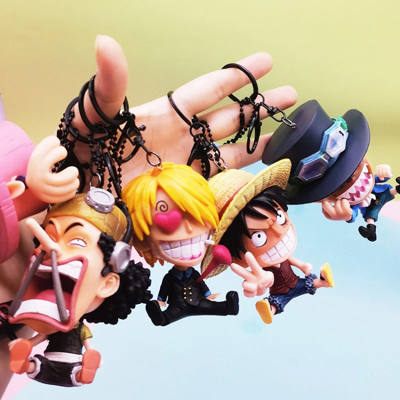 Llavero de Anime One Piece, Colgante con Figura Chibi de Luffy, Sanji, Usopp y Sabo, Llavero 3D de PVC para Bolsa/Auto, Regalo Coleccionable para Fans del Dibujo Animado