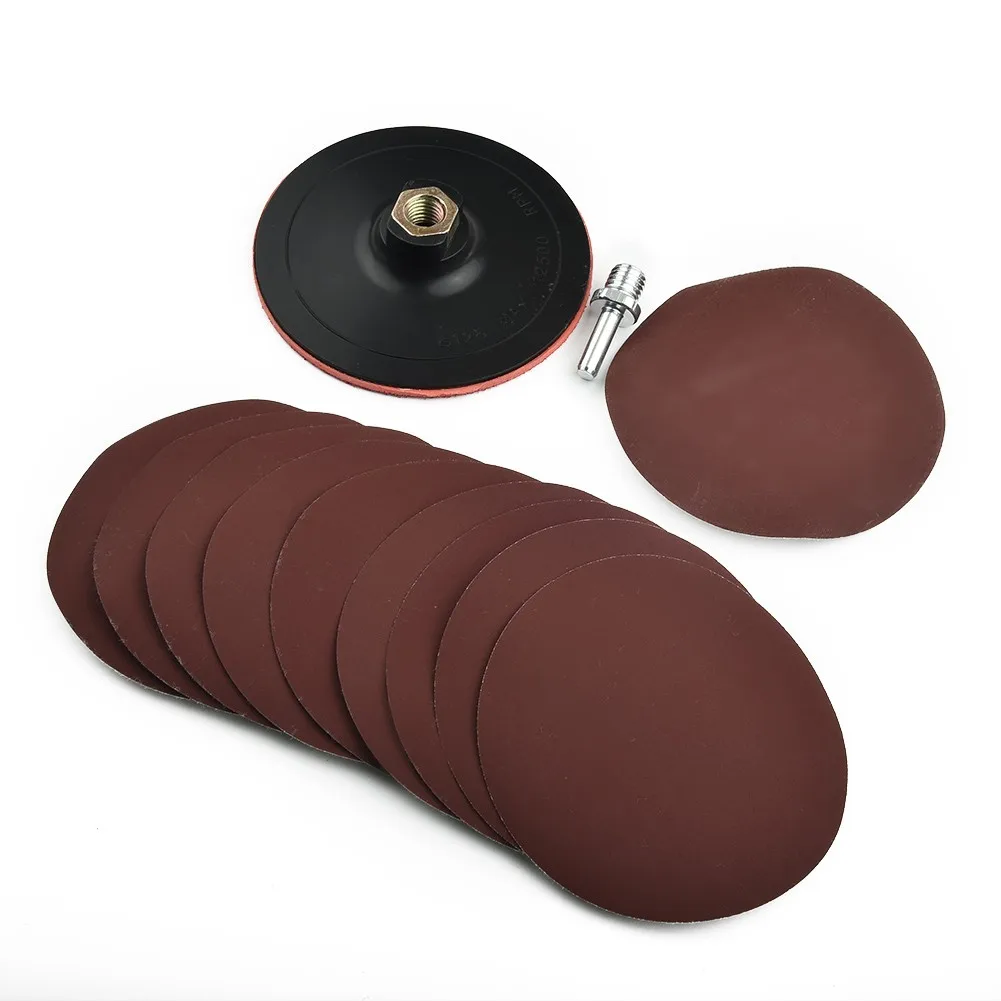 

10pcs Mixed Grit Sandpapers 125mm Sanding Discs With Backing Pad & Drill Adapter For Electric Polisher Tools Accessories