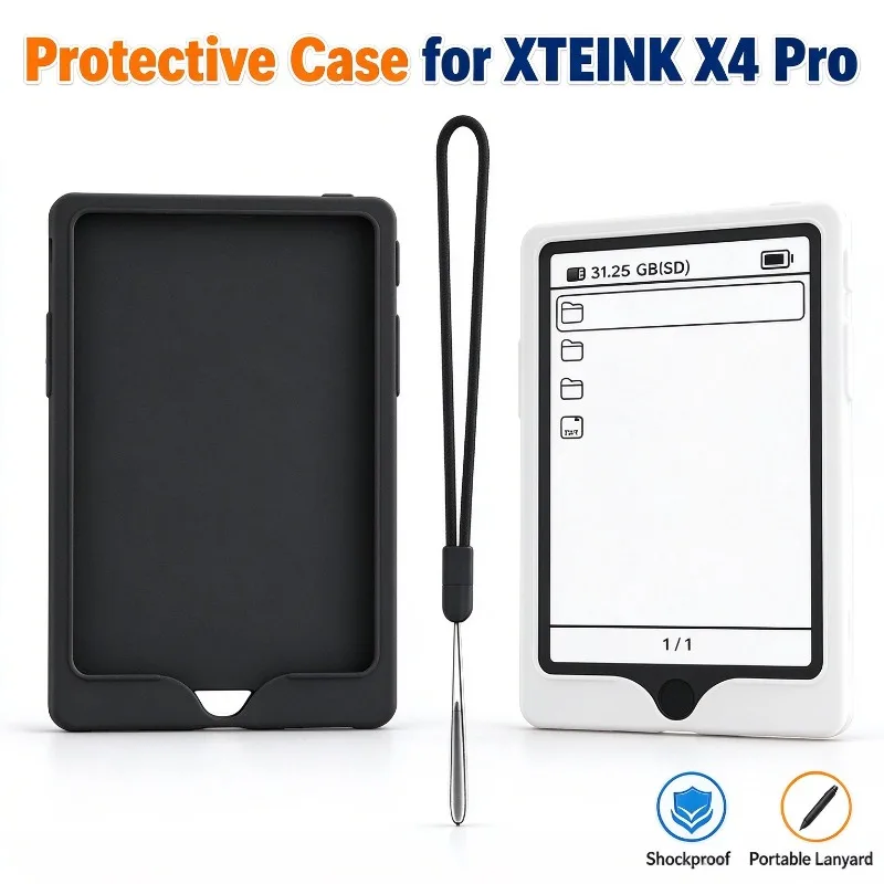 For XTEINK X4 Pro Silicone Case Soft Anti Drop E-Reader Protective Cover Waterproof Shell Skin With Lanyard Accessories