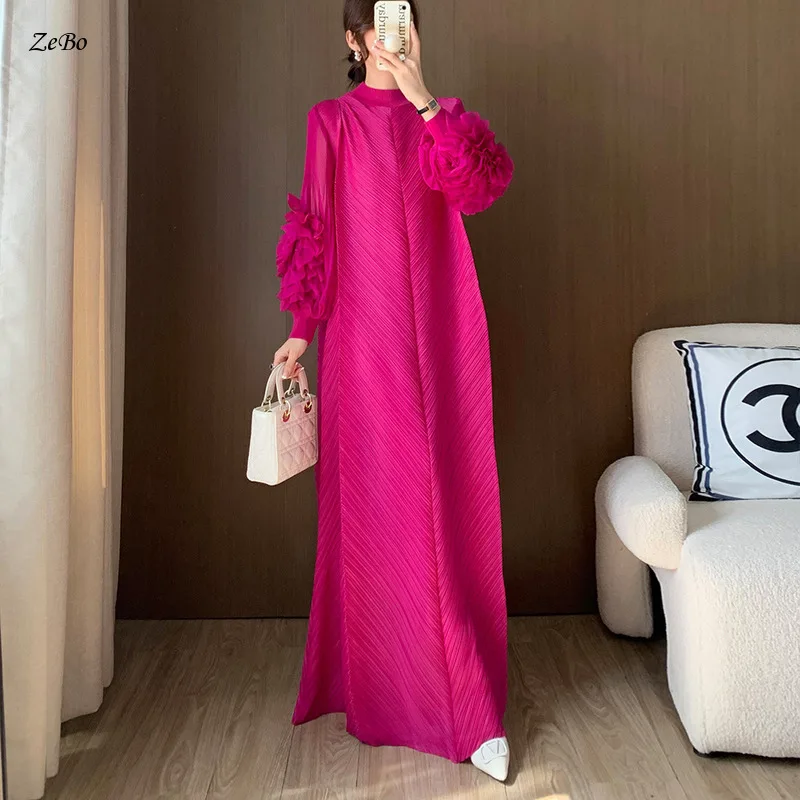 

Fashionable Pleated for Women with A High-end Feel Loose Floral Design Slimming Effect and An Elongated Oversized Long Dress