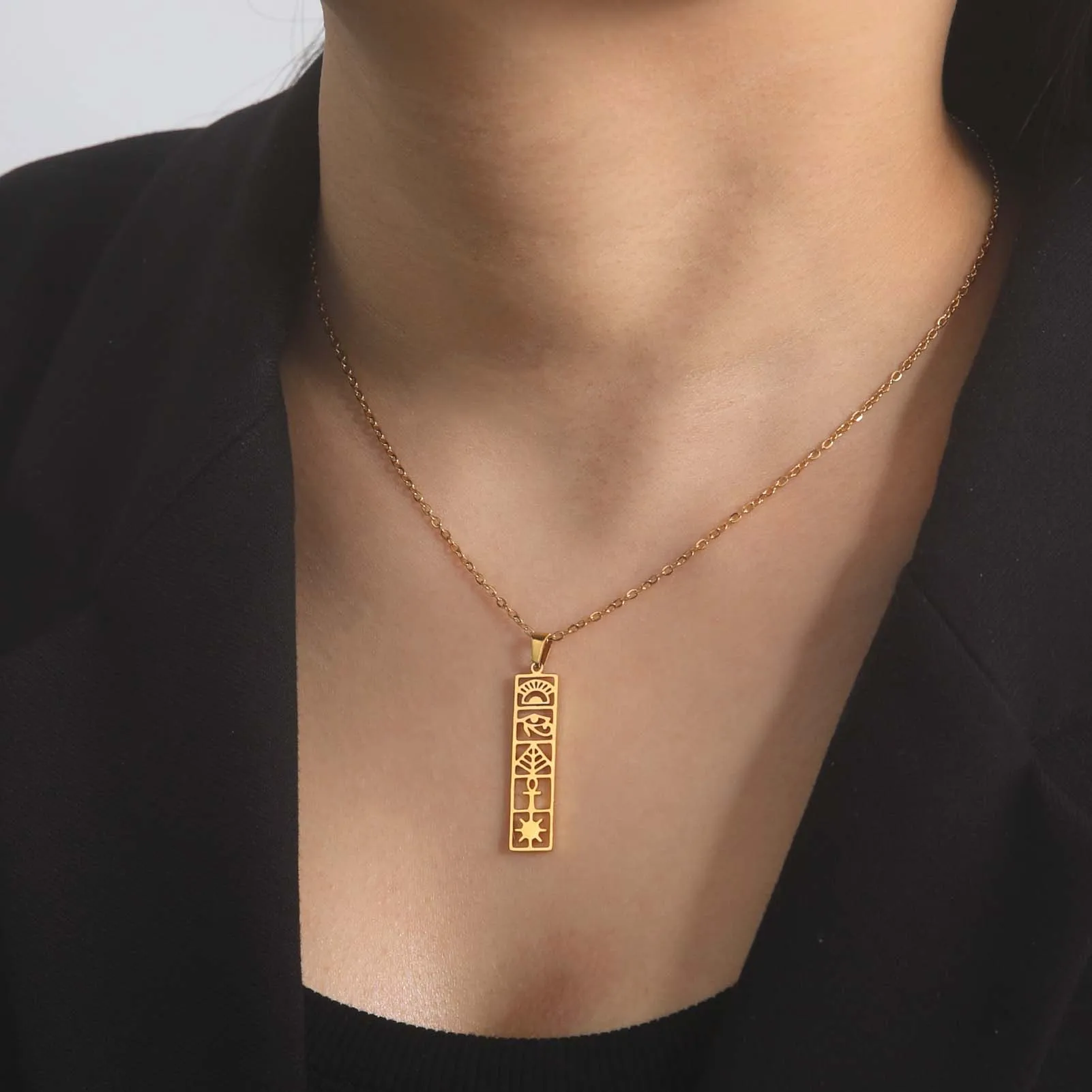 LIKGREAT Amulet Pendant Square Egyptian Ankh Hieroglyphs Necklaces Eye of Horus Ancient Egypt Goddess Wings Protection Jewelry