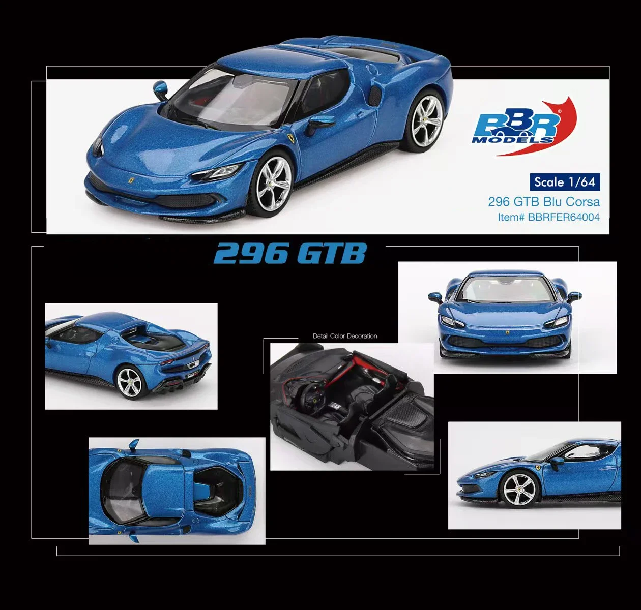 

**Pre Sale**BBR 1:64 296 GTB Blu Corsa Diecast Car Model Collection Miniature Toy