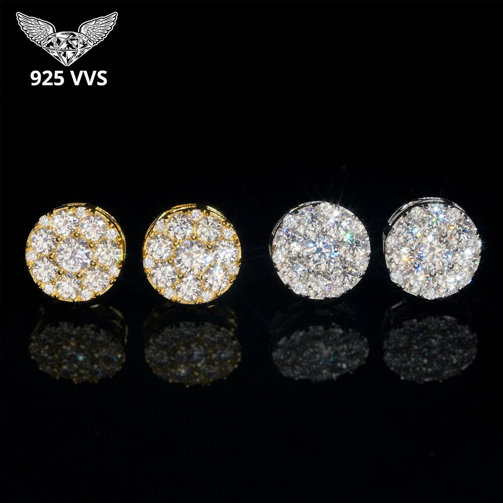 ICEBLING Luxury 925 Moissanite Stud Earrings For Women Men Iced Out Bling Diamond Sterling Silver Hip Hop Jewelry