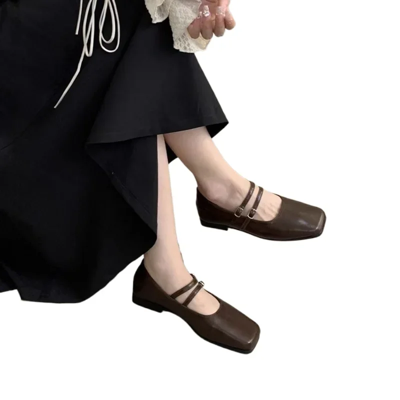 2024 Hot Selling Fashion Women's Flat Shoes Solid Color One-line Buckle Low Heel Round Toe Shallow Mouth Women's Flat Shoes