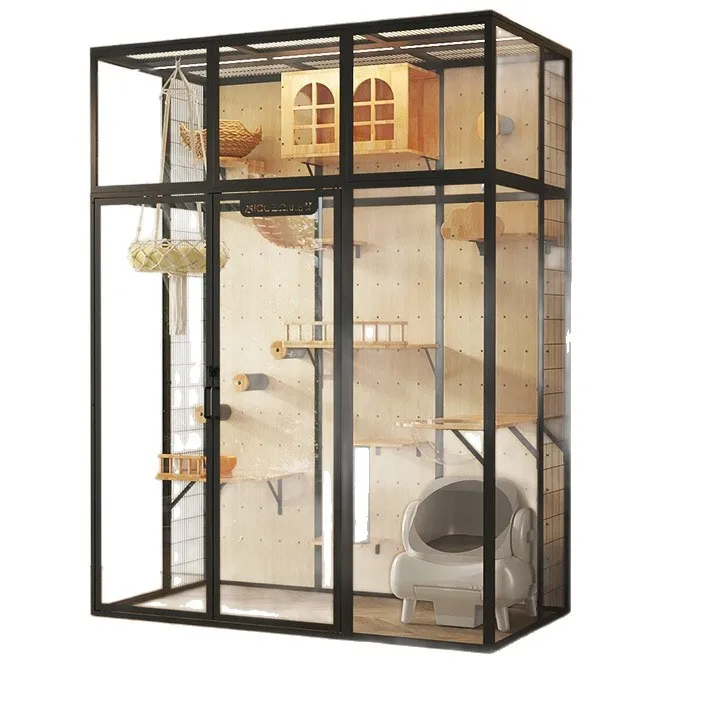 

Household large space cat villa panoramic glass solid wood pet cat house panoramic glass cat cage