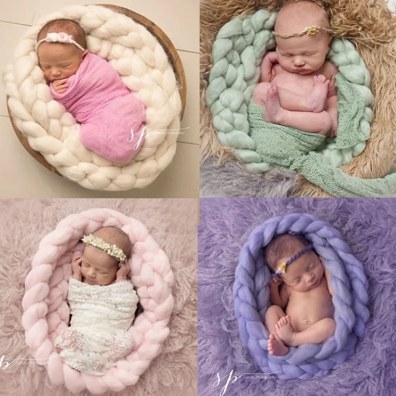 New Baby Photography Props Baby Photography Fried Dough Twists Blanket Hand Woven Fried Dough Twists Braid Icelandic Hair