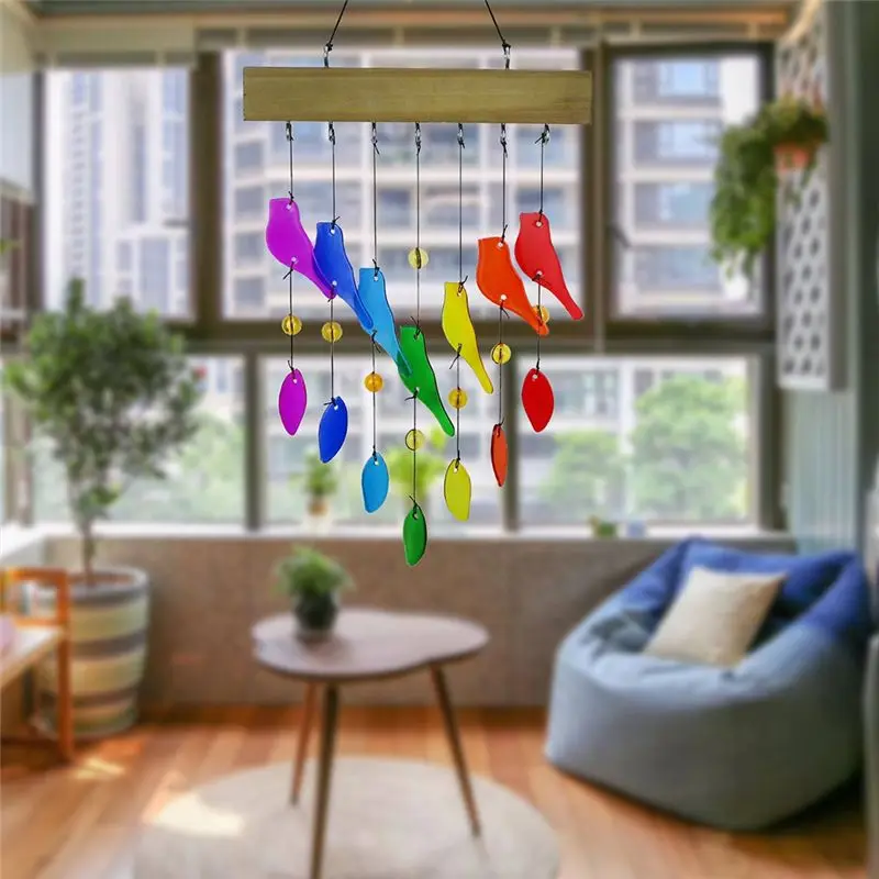 [A92P!】 Handwork Crystal Glass & Driftwood Chimes, Sandblasted Glass And Wood Handcrafted Wind Chimes, Birds Wind Chimes Easy To