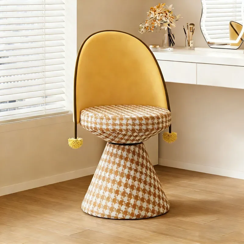 for Rotatable Makeup Stool Retro Plaid Fabric Little Red Riding Hood Red and White Contrasting Colors Modern Simple Girls