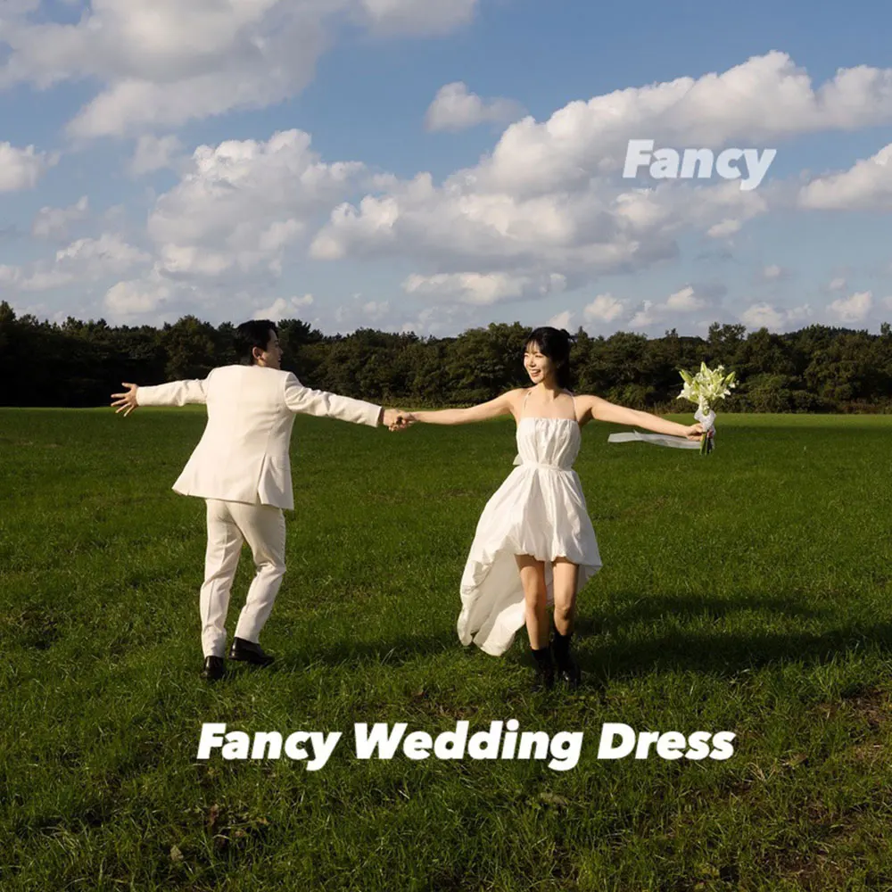 Fancy Simple Halter Taffeta Wedding Dress Korea Photography A Line Irregular Bridal Gown Long Tail Formal Dresses Customized