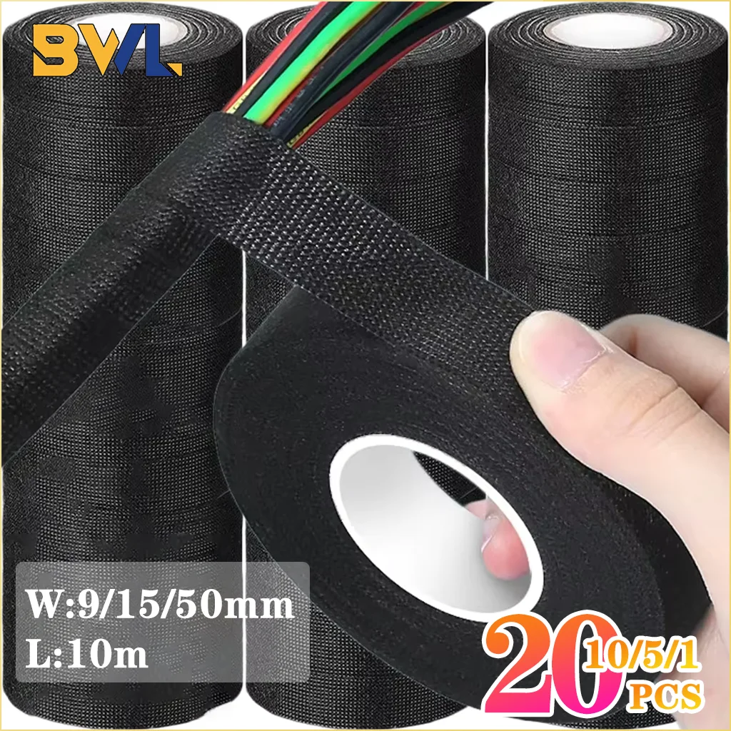 1-20PCS Automotive Wiring Harness Tape Electrical Heat-resistant Insulation Tape Automotive Electrical Line Fixing 50/15/9 Width