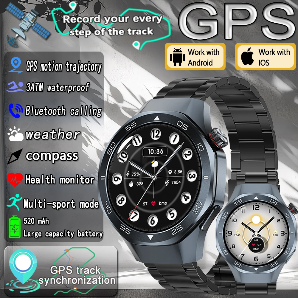 

New GPS Outdoor Sports Smart Watch Health Monitoring 520mAh 3ATM Bluetooth Call Outdoor Sports SmartWatch For Apple Android IOS