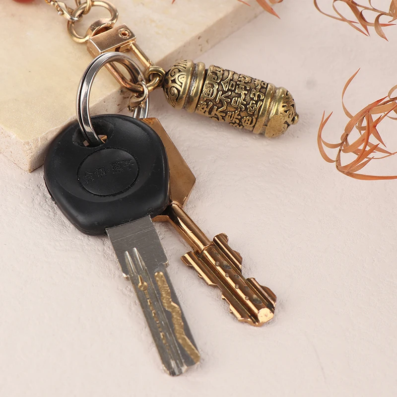 1pcs Hollow Brass Bottle Sutra Cylinder Pendant Keychain Handmade Vintage Pill Box Container Bottle