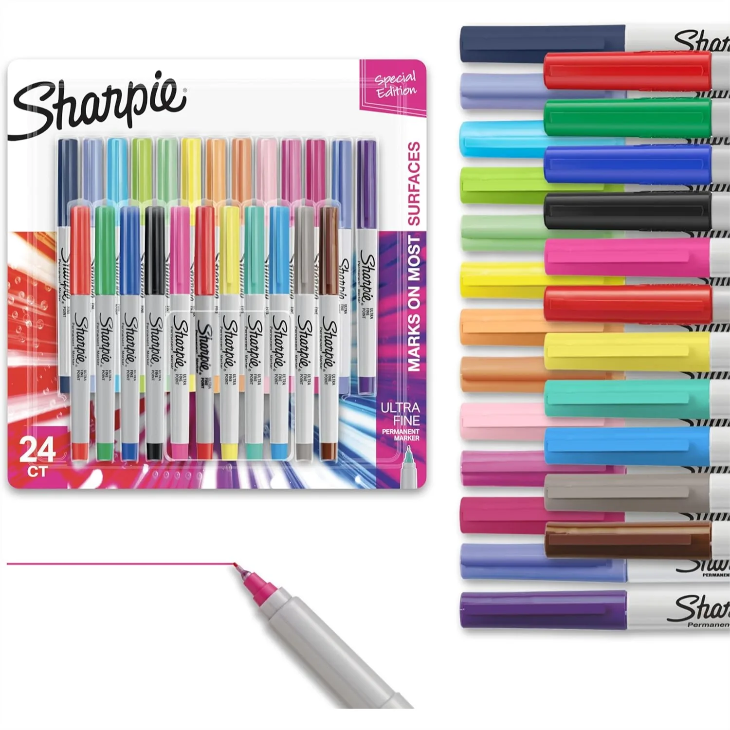 

Sharpie Color Burst Permanent Marker Set, Ultra-Fine Tip, 24 Count for Writing, Drawing, and School Supplies