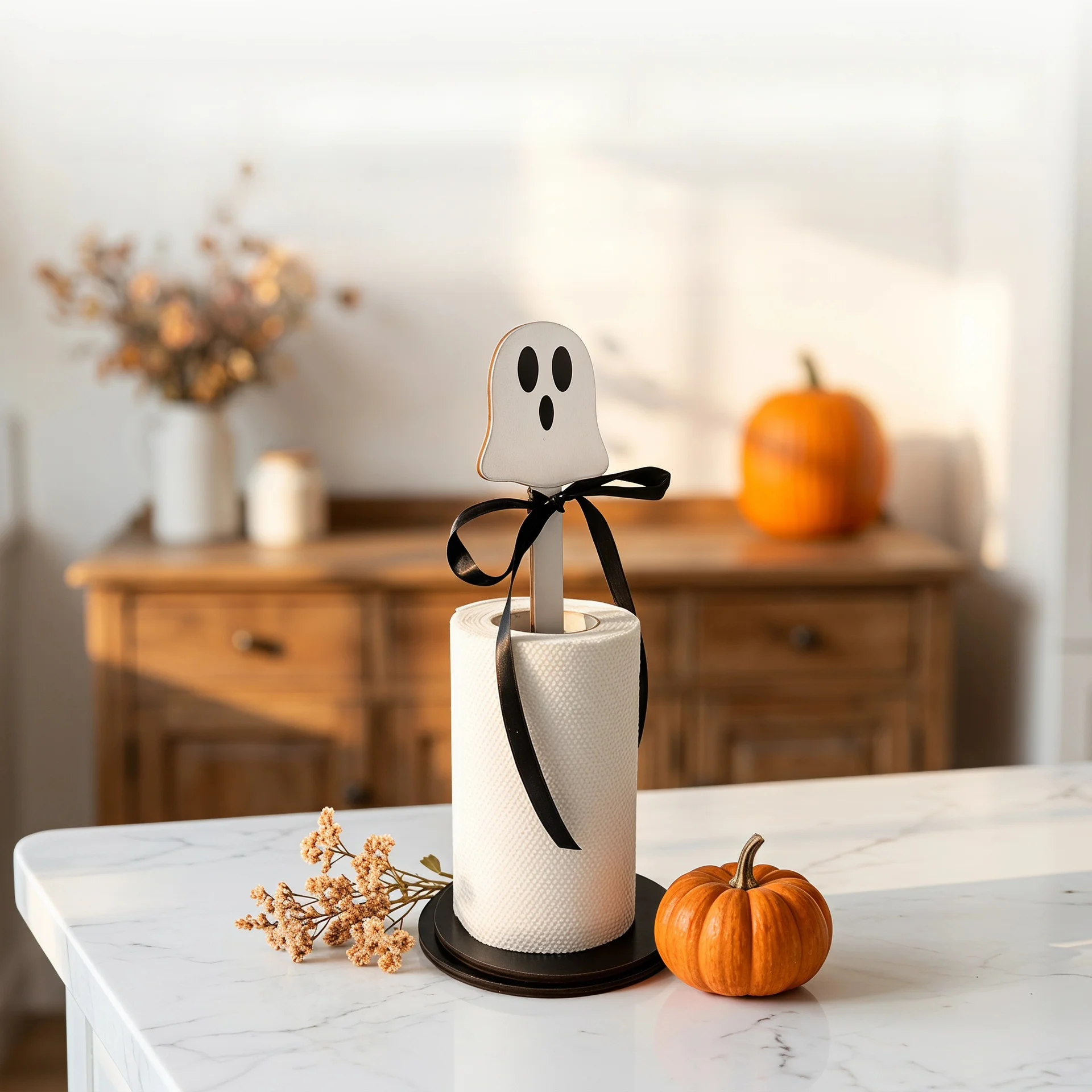 Halloween Wooden Pumpkin Shape Standing Toilet Paper Holder Spooky Home Decor Halloween Paper Roll Holder Ornament view 6