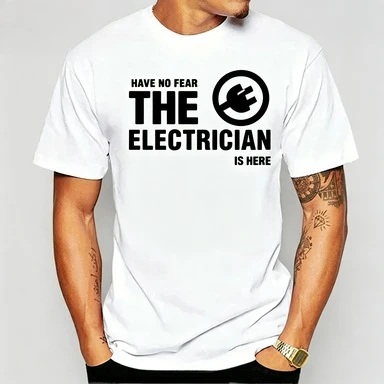 Soft Cotton Male T-shirt Simple Black Plug Circle Pattern Electrician Quote Print Maintenance  Daily Comfort Cotton Tee Top