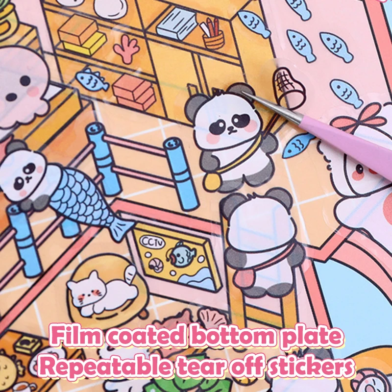 1Set Cartoon Miniature Scene Landscape Stickers DIY Pocket Cabin Scene Game Stickers Hand Account Decorative Stickers Gifts