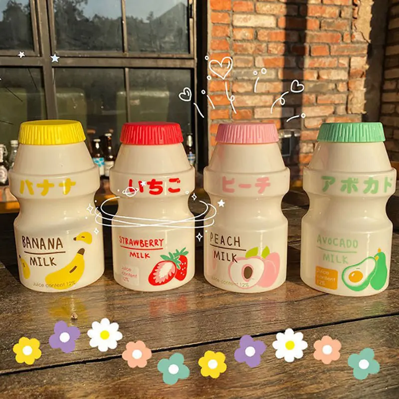 480ml Plastic Water Bottle Tour Drinking Bottle Yakult Shape Cute Kawaii Milk Carton Shaker Bottle For Kids/Girl/Adult Glass