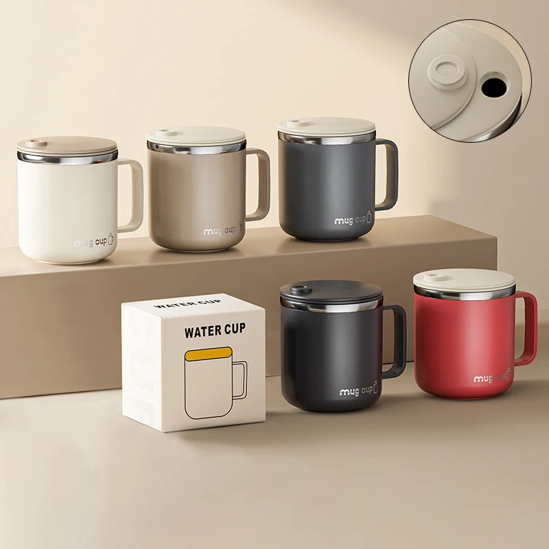 

【Double Wall Insulated Coffee Cup Portable 304 Stainless Steel Drinking Cup Leak Proof Milk Coffee Mug With Handle&Llid】