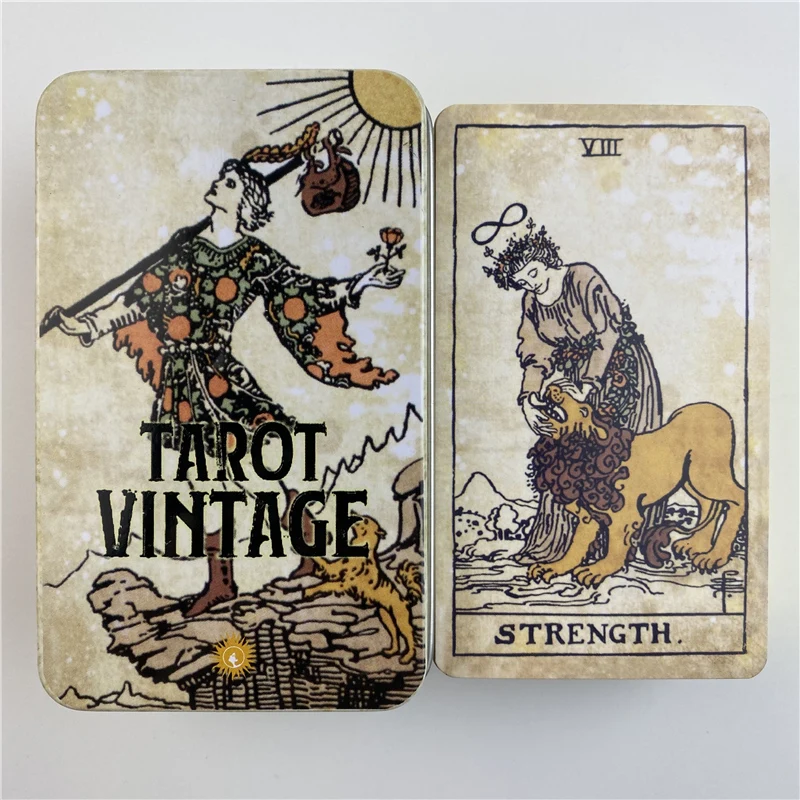 Hochwertige Blechdose, Tarot-Vintage-Karten, Wahrsagungsdeck mit Papierführer, englische Version, klassische Brettspiele – Detail 3