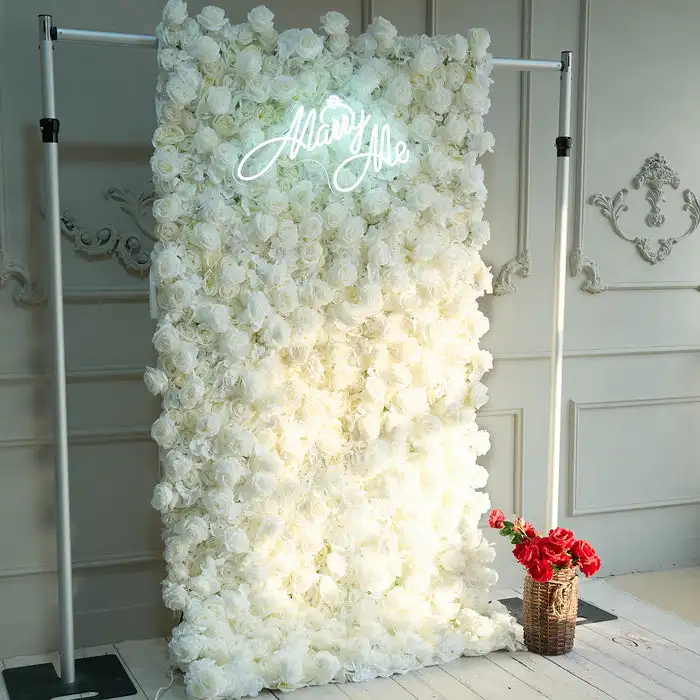 3D Wedding Series Luxury White Rose artificial flower wall Outdoor birthday party wedding background decorative wall