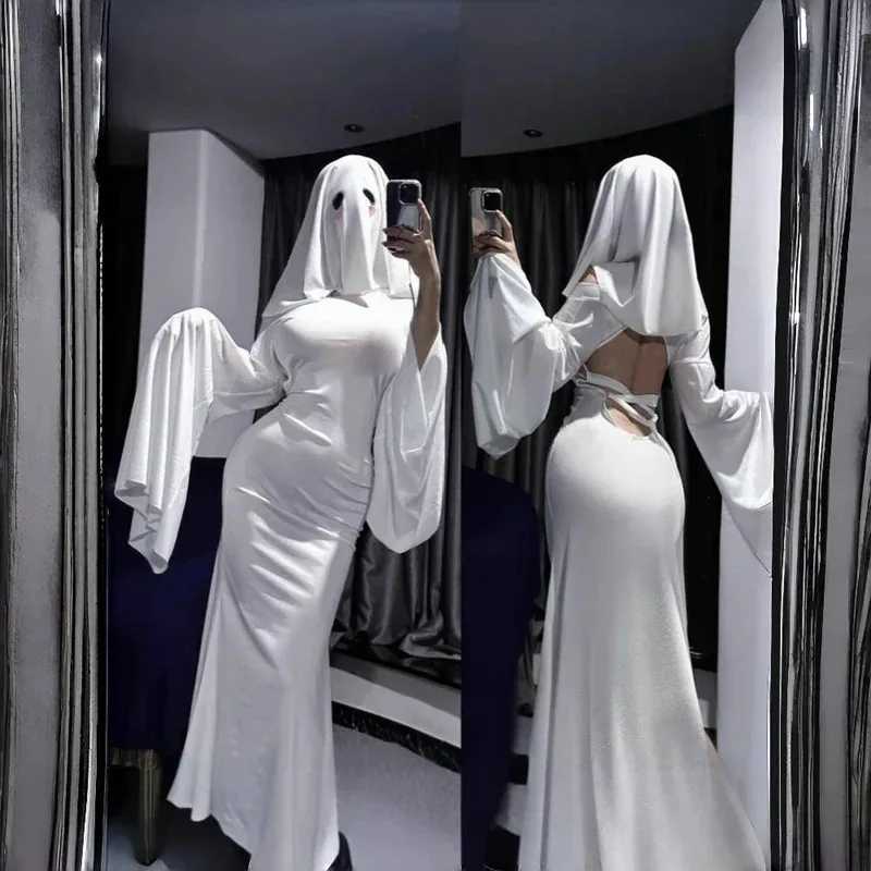 

asdh8@female ghost Cosplay Costume Scare Face Cape Outfits Halloween Cos Comic Exhibition ClothesCOSda@