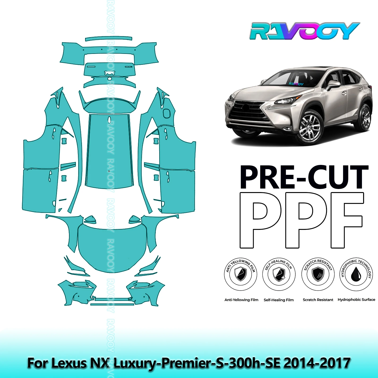 

8.5Mil Full Vehicle Precut PPF Paint Protection Film For Lexus NX Luxury-Premier-S-300h-SE 2014-2017