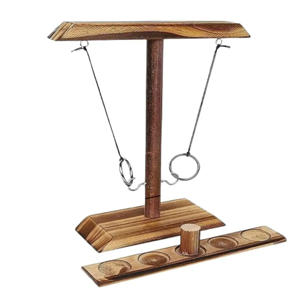 

Easy To Assemble Wooden Ring Toss Game Adjustable String Durable Table Top Games Handmade Handheld Hook and Ring Game Set Party
