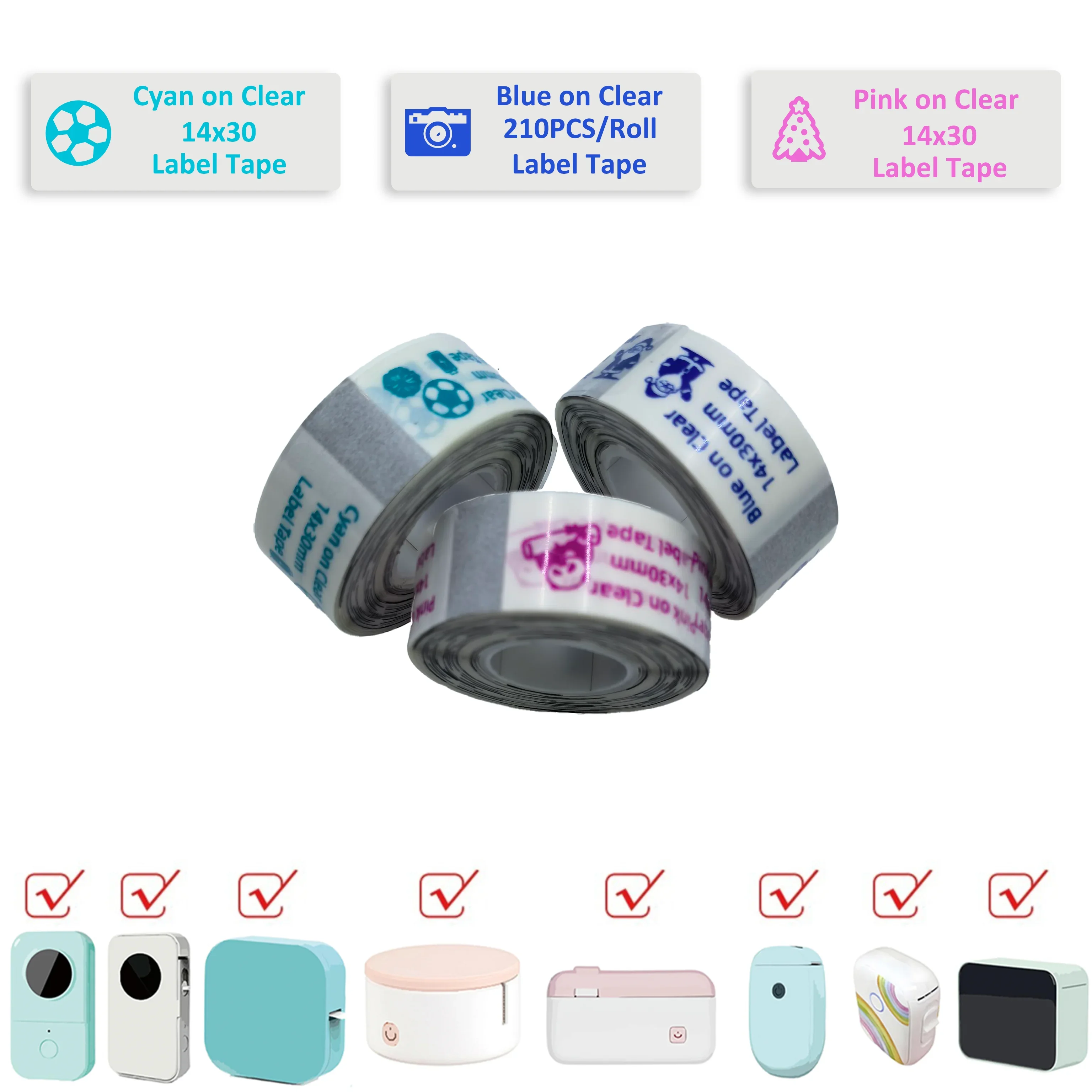 D30 Label Sticker Pink/Blue/Cyan/Black On Clear Self-Adhesive Thermal Paper Waterproof For Popular Label Maker To Price Note Tag