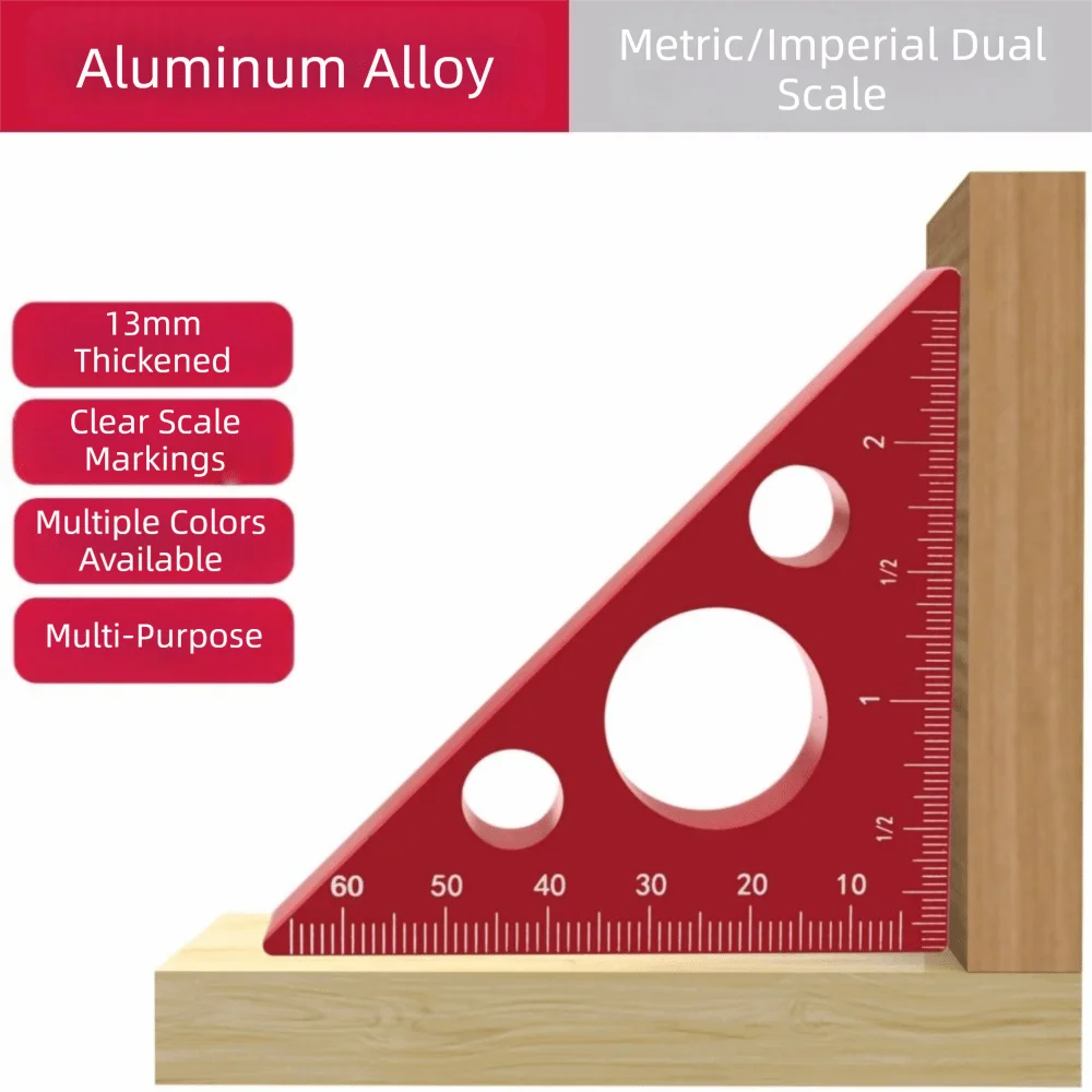 Aluminum Alloy Woodworking Triangle Ruler 45/90 Degree Heavy-Duty Woodworking Right Angle Ruler Thickened Multifunction
