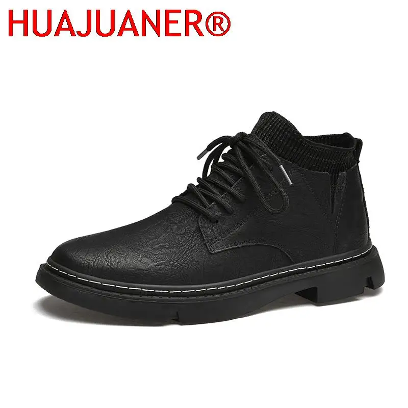 

Mens Leather Shoes Genuine Lightweight High Quality Mens Casual Shoes Lace-up Solid Office Men Sneakers Comfy Ankle Boots