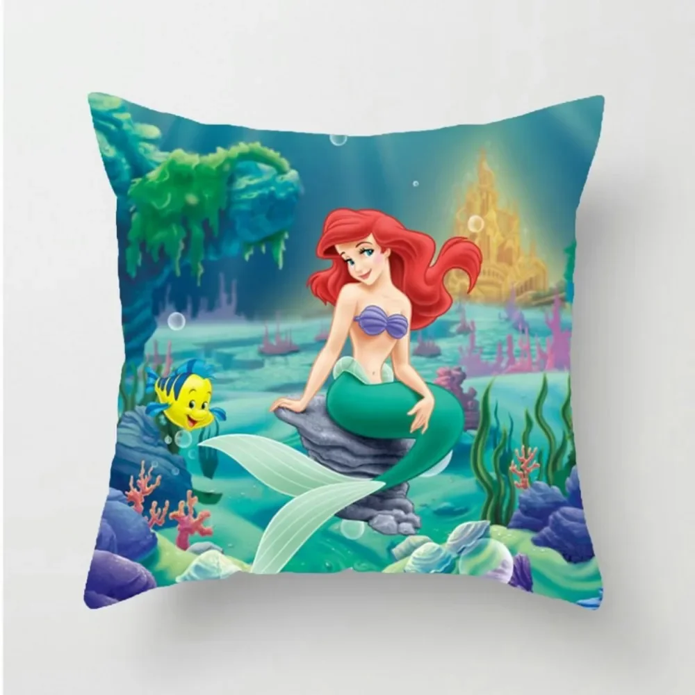 Cartoon Mermaid Ariel 3D Printed 1Pcs Cushion Cover 45x45cm Home Decorative Sofa Car Chair Throw Pillow Case Christmas Gift