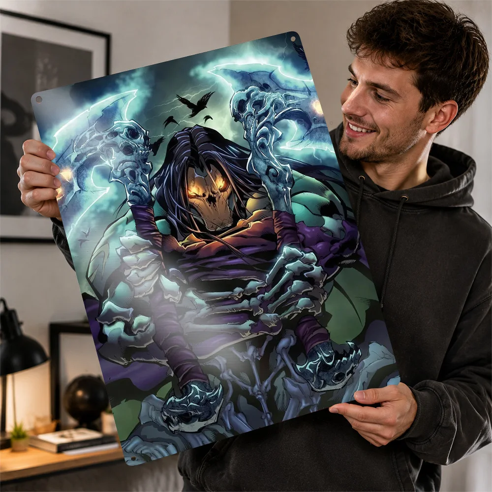 Darksiders Death With Skulls Textured Metal Poster Fantasy Wall Art For Gaming Room Personalized Aluminum Sign Fan Gift Idea