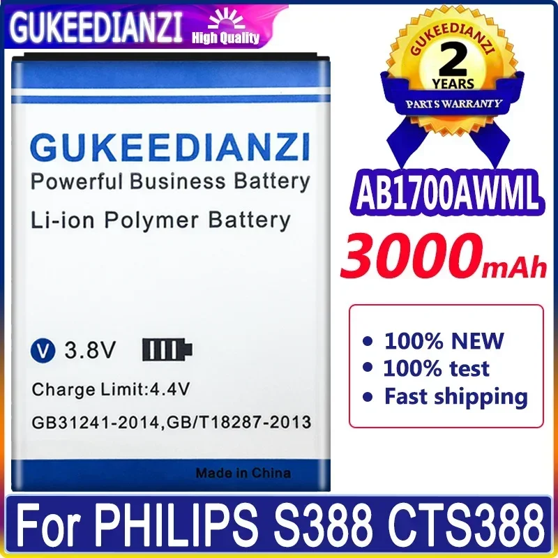 GUKEEDIANZI Battery 3000mAh  AB1700AWML   For PHILIPS S388 CTS388 Batteries