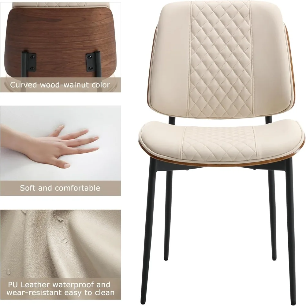 طقم كراسي طعام مكونة من قطعتين، كرسي مطبخ بدون ذراع من جلد البولي يوريثان على طراز الجوز الحديث، كرسي جانبي من خشب Bentwood في منتصف القرن بأرجل معدنية
