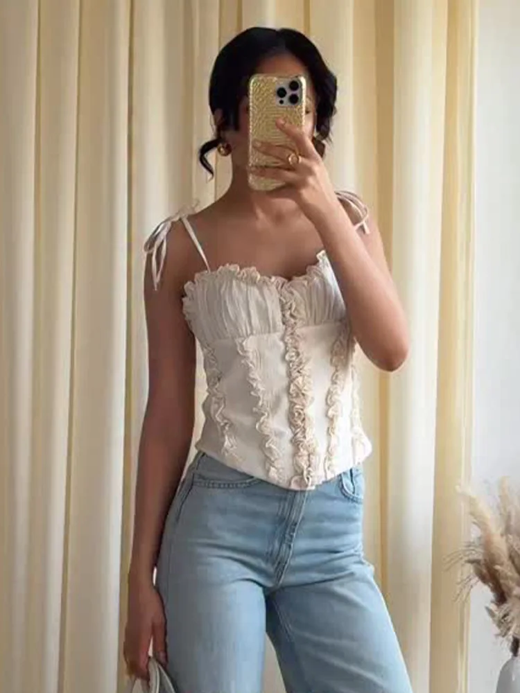 HH Women 2026 Summer Chic Fashion Halter Neck Party Top Female Temperament Sexy Backless Patchwork Lace Irregular Sleeveless Top
