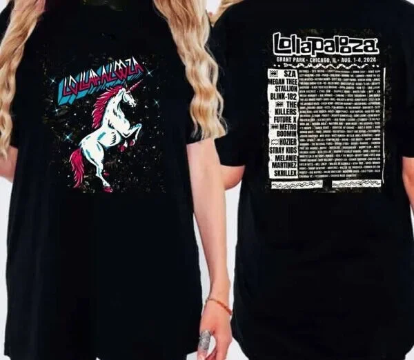 2024 Lollapalooza Chicago, IL 1-4 August 2024 Unicorn Line Up Unisex Shirt LI173