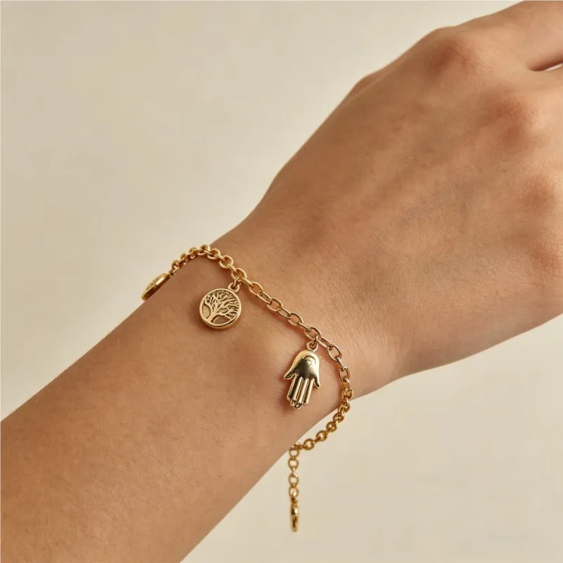 316L Stainless Steel Elegant Gold Color Tree - of - Life Charms Bracelet  For Women's Daily Wear