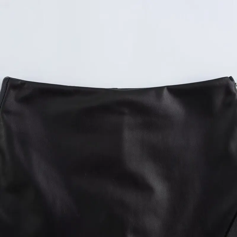 

Spring 2024 Women's Simple Versatile Asymmetrical PU Leather Mid-Waist A-Line Skirt Pants Aesthetic ort Skirt All-Match