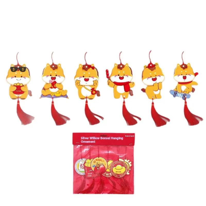 6pcs/set 2026 Lunar New Year Decoration Chinese New Year Plant Pendant With Tassel Spring Festival Wedding Party Decor