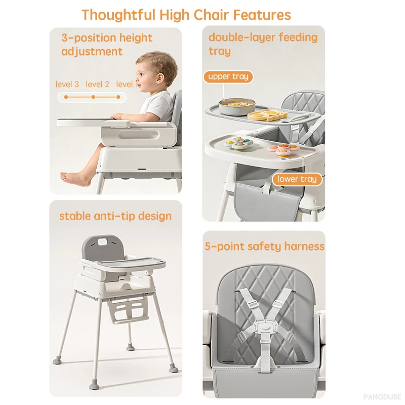 PANGDUBE Foldable Baby High Chair Portable Infant Feeding Seat Convertible Booster Toddler Meal Chair with Wheels Tray