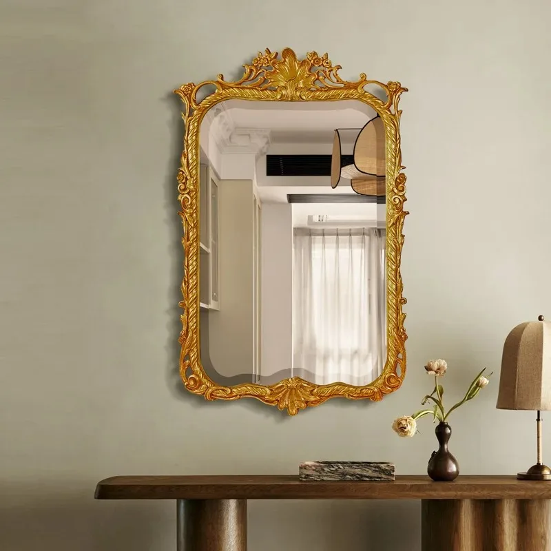 European carved dresser cosmetic mirror light luxury French bathroom bathroom mirror wall mounted decorative mirror