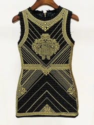 HIGH STREET 2026 Newest Fashion Designer Dress Women's Sleeveless Metal Rivet Beaded Tweed Dress