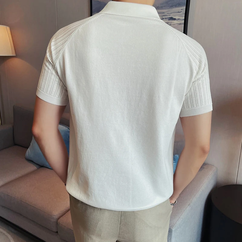 Men's Ice-Silk Polo Shirt – Breathable, Wrinkle-Resistant & Cooling Short Sleeve Knit Top with Structured Shoulders