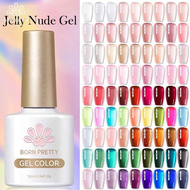 BORN PRETTY 10ml Jelly Nude Gel Nail Polish 50 Colors Semi Transparent Nail Art Nail Supplies Soak off UV LED Nails Gel Varnish