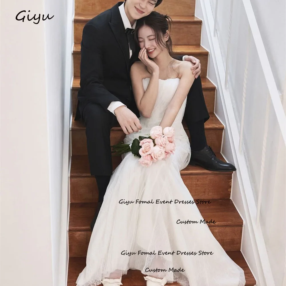 

Giyu Fairy Mermaid Trumpet Korea Wedding Dress Photoshoot Strapless Tulle Draped Floor-length 웨딩드레스 Bridal Gown