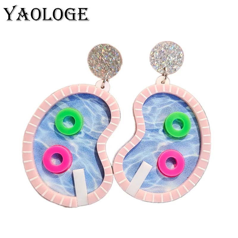 YAOLOGE New Fun Creative Swimming Pool Swim Ring Earrings Women's Acrylic Material Eardrop Novel Fashionable Party Gift