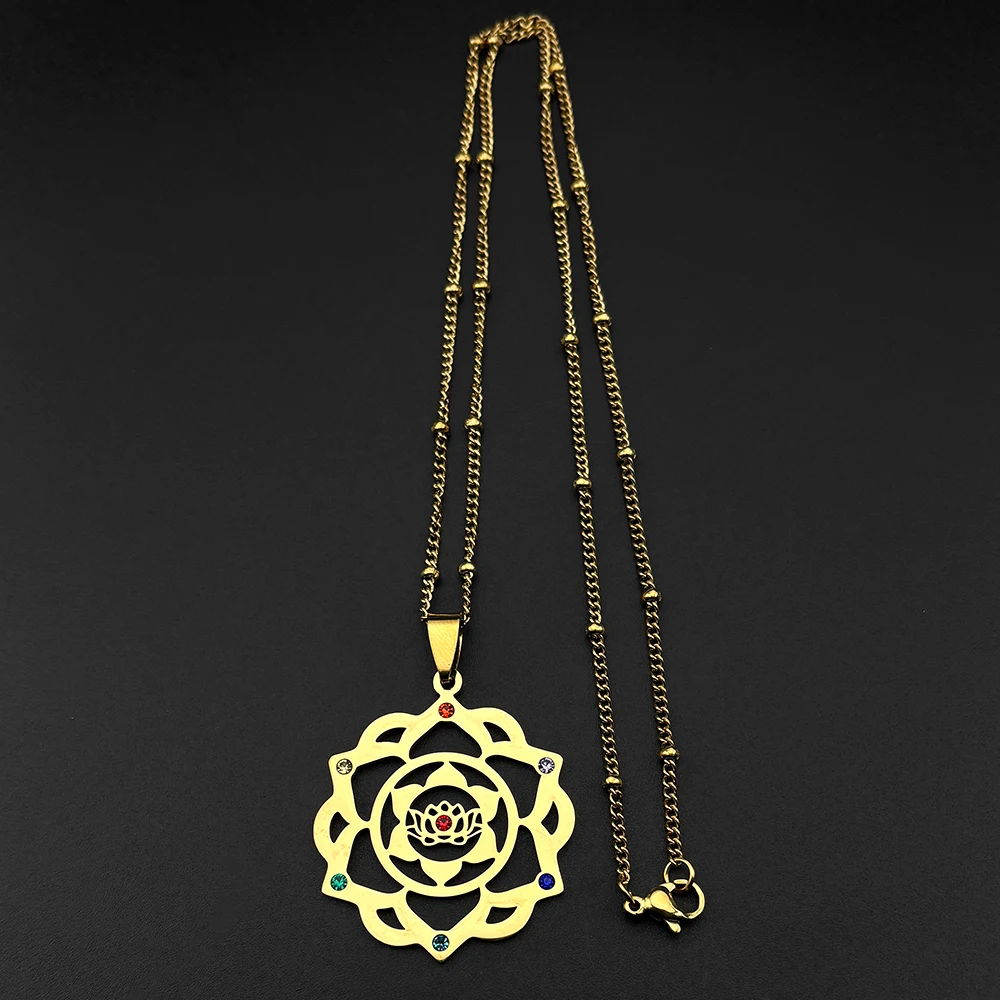 7 Chakra Heilige Geometrie Metatron Halskette für Frauen Blume des Lebens Edelstahl Stein Halsketten Reiki Heilung Schmuck 9758 – Detail 5
